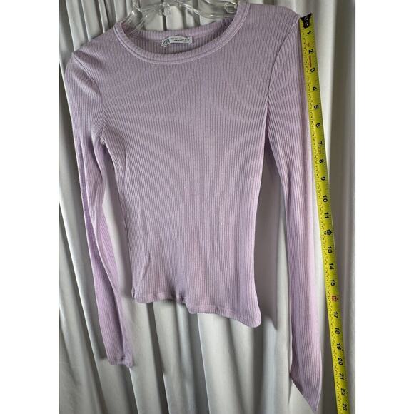 Zara Ribbed Cropped Lightweight Long Sleeves T-Shirt Lavender S Casual 73-39 - Picture 4 of 9